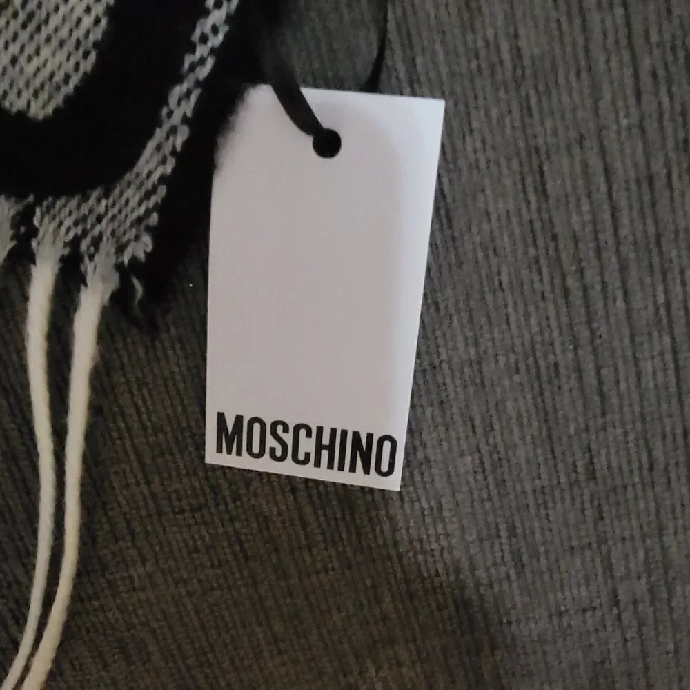 Moschino Men's Black & Grey Shawl Stole Wool Winter Scarf